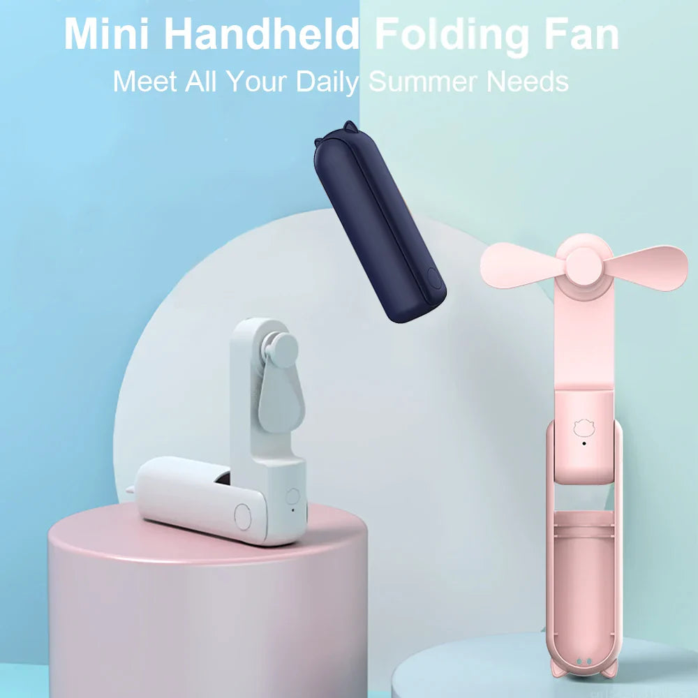 Portable Mini Handheld USB Fan – Rechargeable Folding Pocket Fan with Battery, Cooling Hand Fan and Power Bank Function | Kalsten