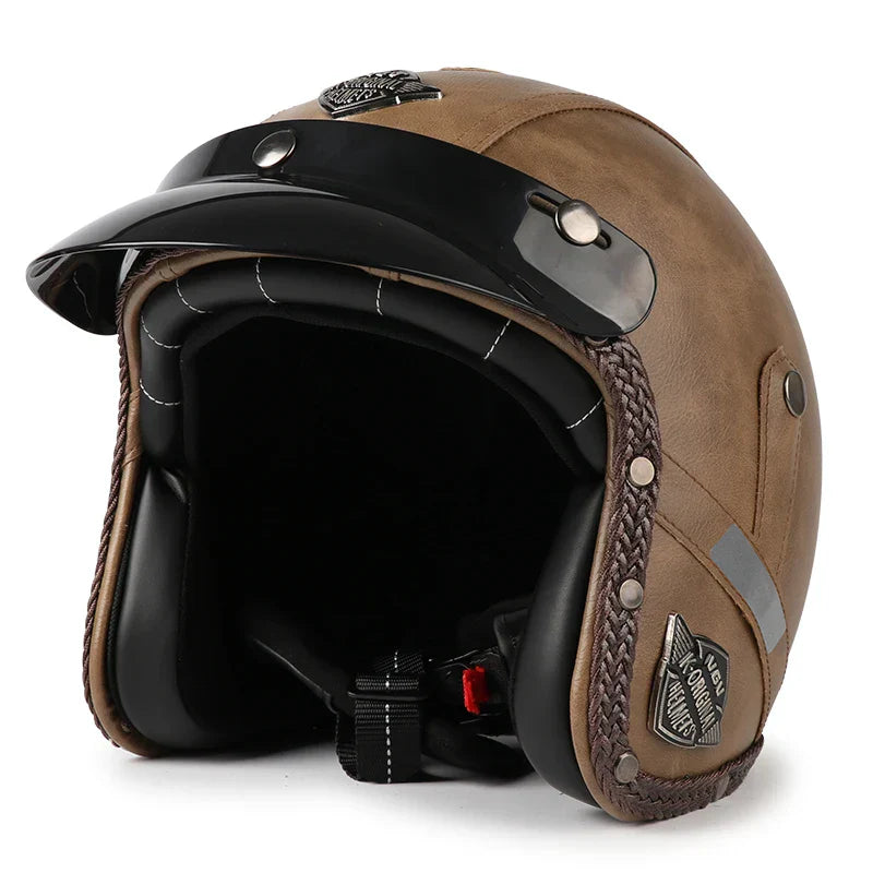 Noxord | Retro Motorcycle Helmet – Kael – (Open Face 3/4)