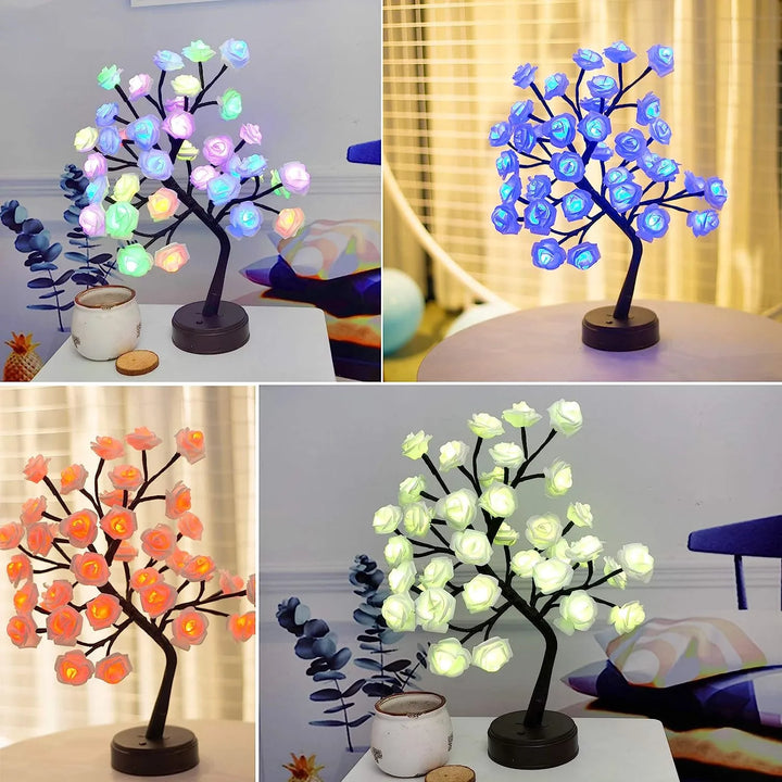 RGB Rose Flower Tree Lights 24LED USB Battery Table Lamp Fairy Night Light Home Party Christmas Wedding Bedroom Decoration Gift | Noxord