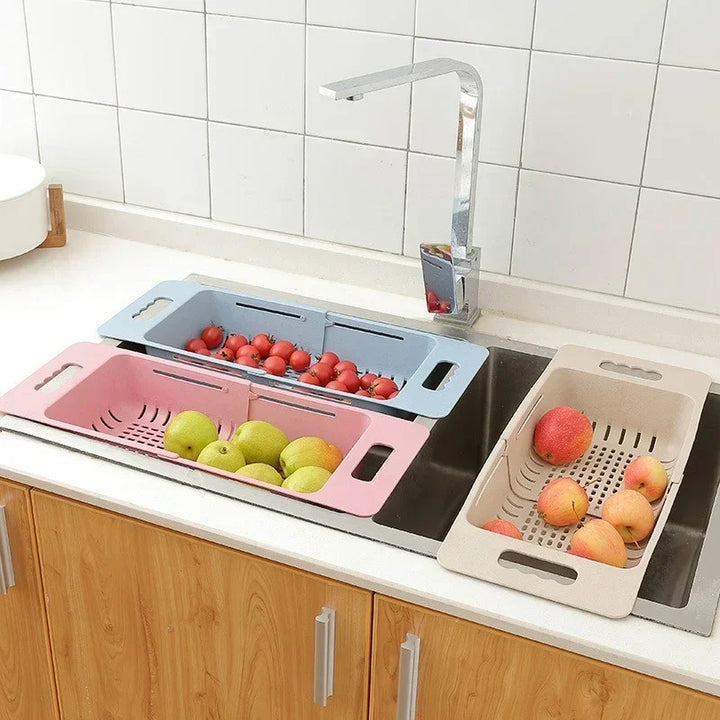 FlexDrain Draining Basket Kitchen – Adjustable Sink Organizer | Auto Drain & Fruit Vegetable Dryer | Space-saving Kitchen Accessory | Kalsten