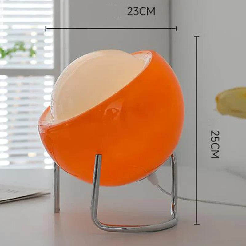 Kalsten | Aurivio Table Lamp | Glass & Stainless Steel | Retro-Nordic Design | LED Night Light Beige/Orange | Ø21×H25 cm
