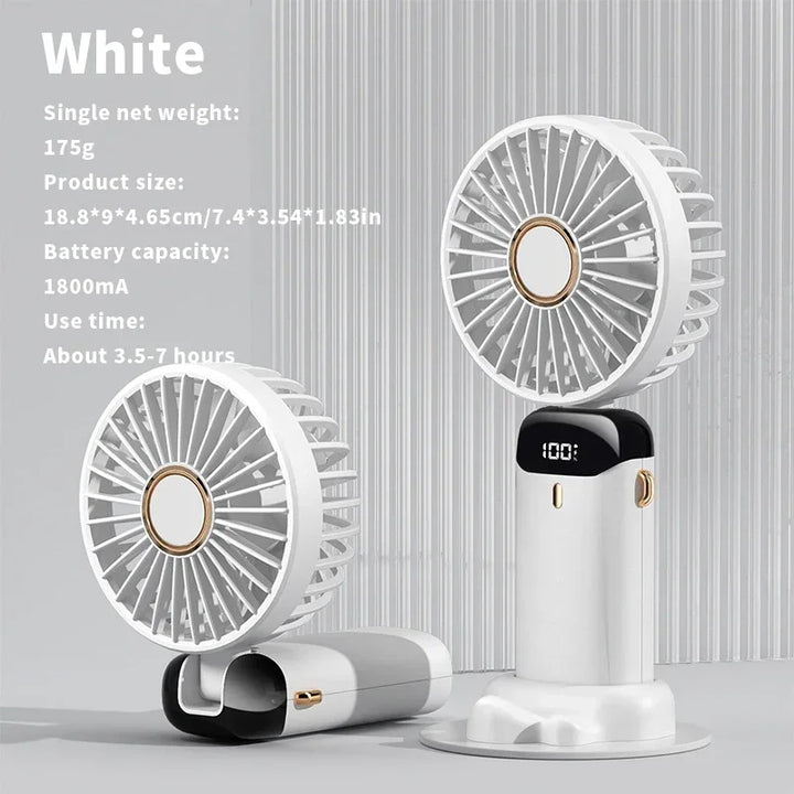 Handheld Mini Fan – 3000mAh Foldable Portable Desk & Neck Hanging Fan with 5 Speeds, USB Rechargeable & Phone Stand Display | Kalsten