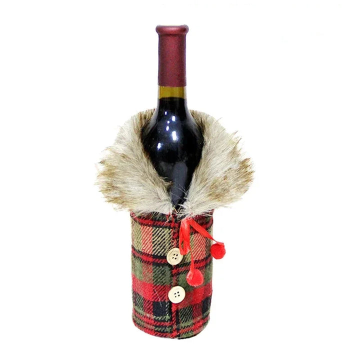 Christmas bottle cover with fur collar – festive cover for wine bottles, gnome decoration for Christmas, perfect as gift wrapping | Noxord