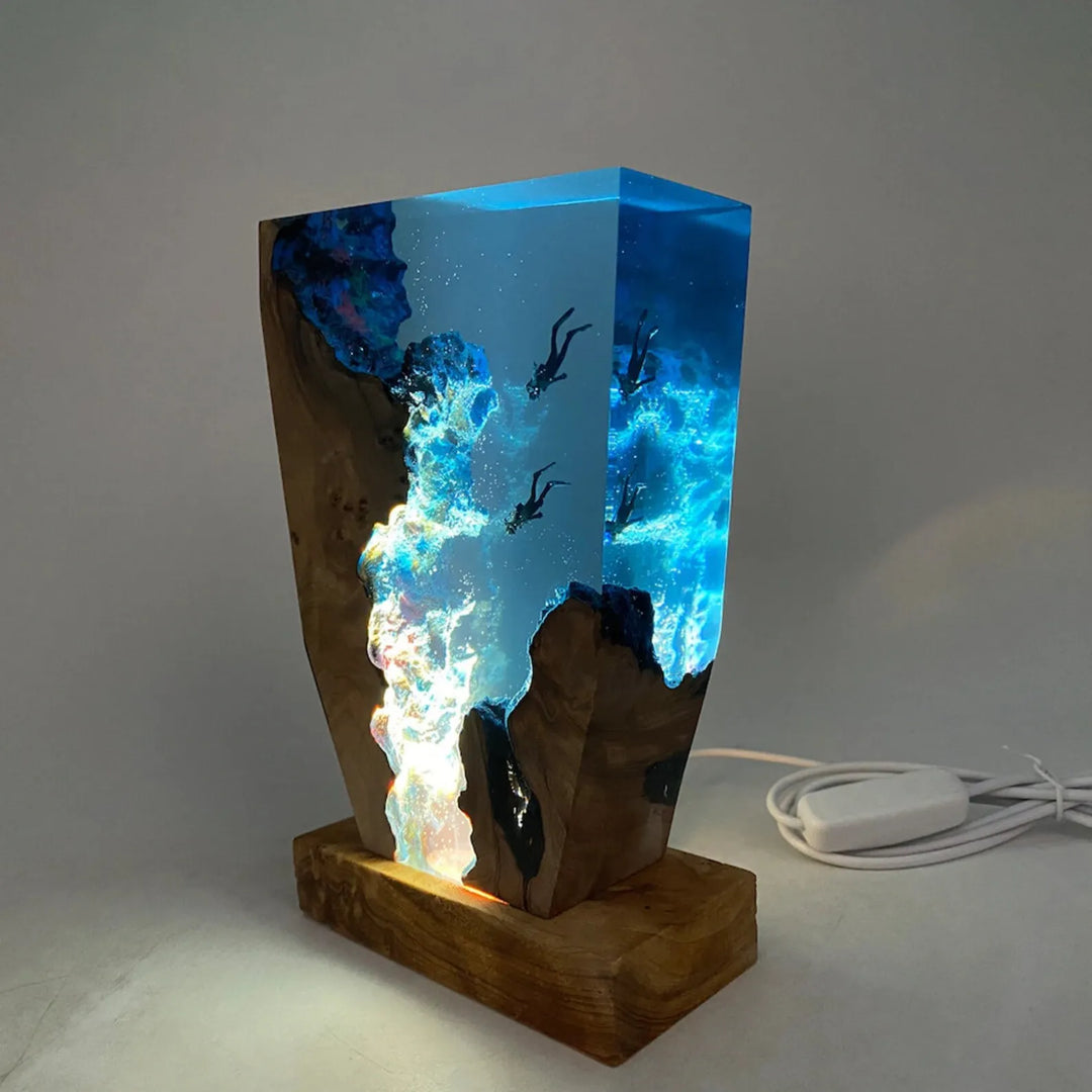 OceanGlow Luxe Illuminating Table Lamp – Serene Epoxy Resin with USB Charging Noxord