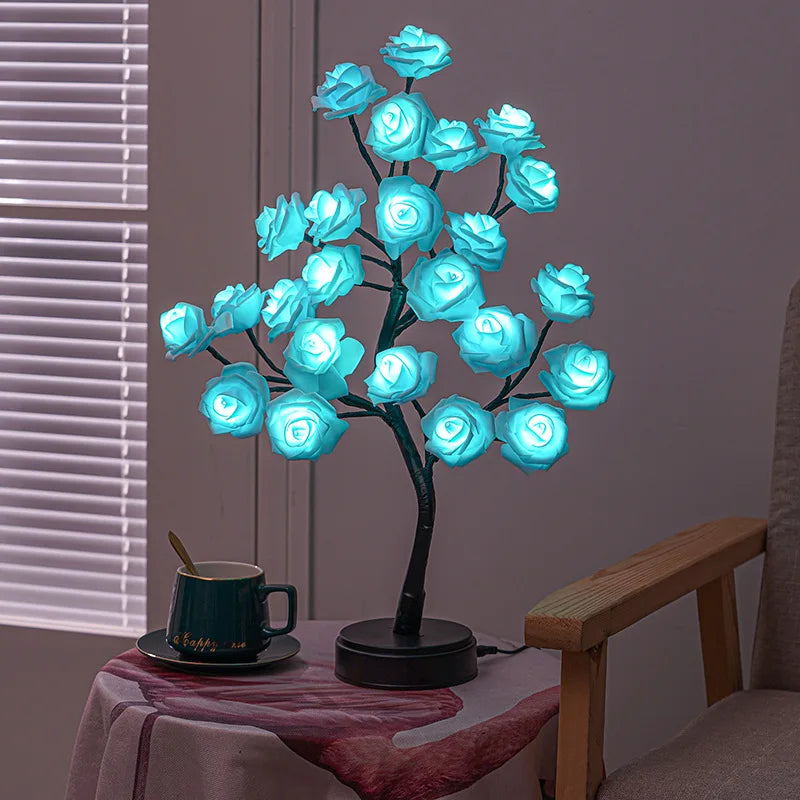RGB Rose Flower Tree Lights 24LED USB Battery Table Lamp Fairy Night Light Home Party Christmas Wedding Bedroom Decoration Gift | Noxord