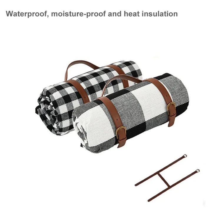 Waterproof picnic blanket with leather carrying strap | Kalsten