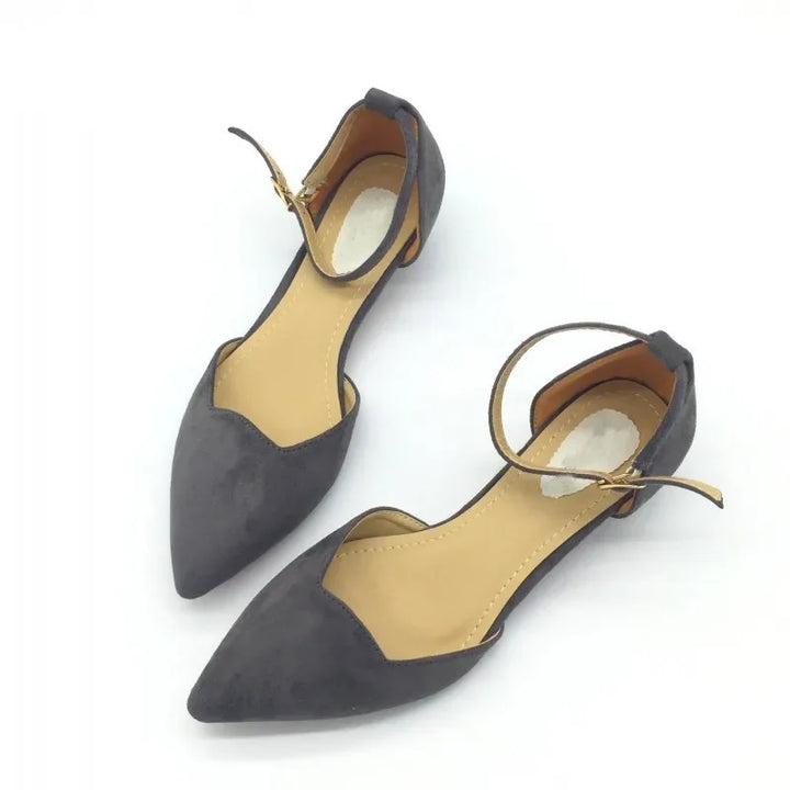 Kalsten | Women's Buckle Straps Low Heels Pumps Pointed Toe Flock D'Orsay Heels Shoes Single Shoe Blue