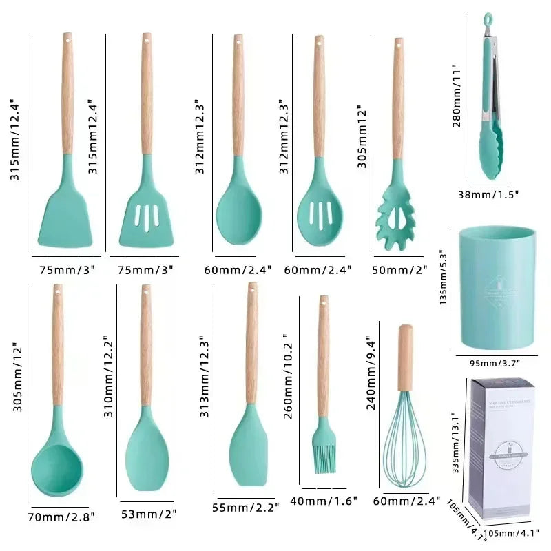 ChefEase – 12-piece Silicone Cooking Utensils Set with Wooden Handles | Kalsten