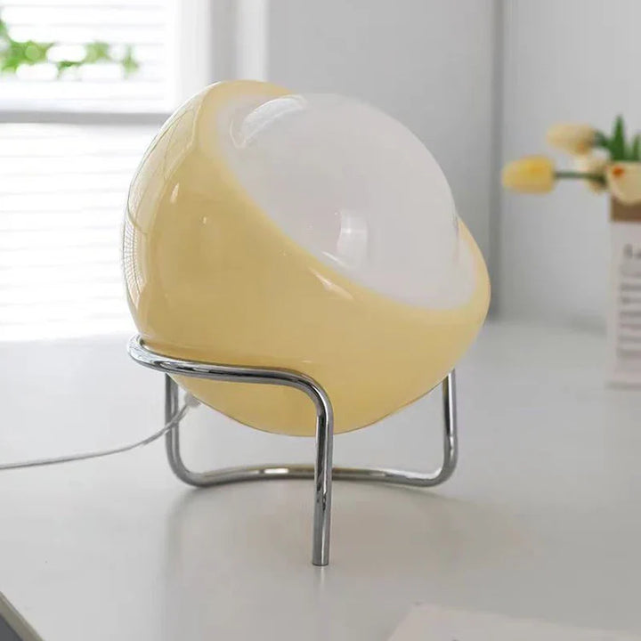 Kalsten | Aurivio Table Lamp | Glass & Stainless Steel | Retro-Nordic Design | LED Night Light Beige/Orange | Ø21×H25 cm
