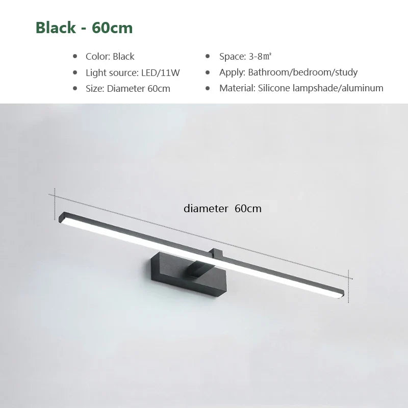 Modern LED Wall Light for Bathroom – 3-Color Adjustable Light Aluminum LED Mirror Lamp for Makeup and Bathing | Kalsten