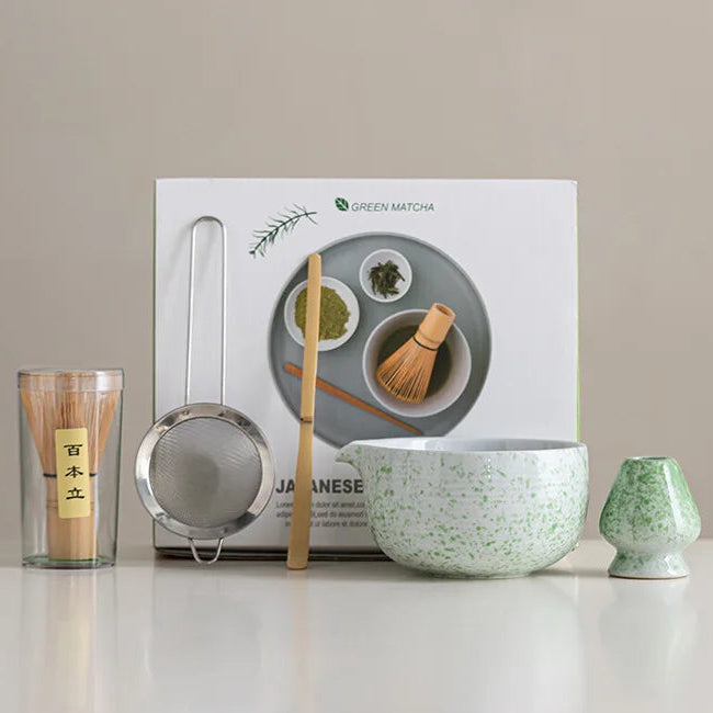 Ceramic Matcha Bowl Set Natural Size Standard High-Quality with Whisk-1