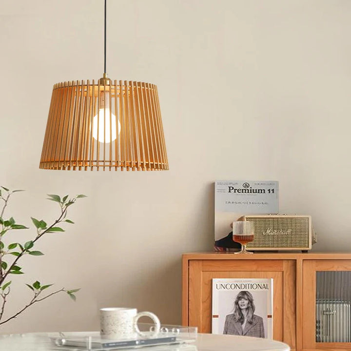 Modern Japanese Birdcage Pendant Lamp – Wooden Bucket Chandelier for Living Room, Bedroom, and Bar Décor | Kalsten