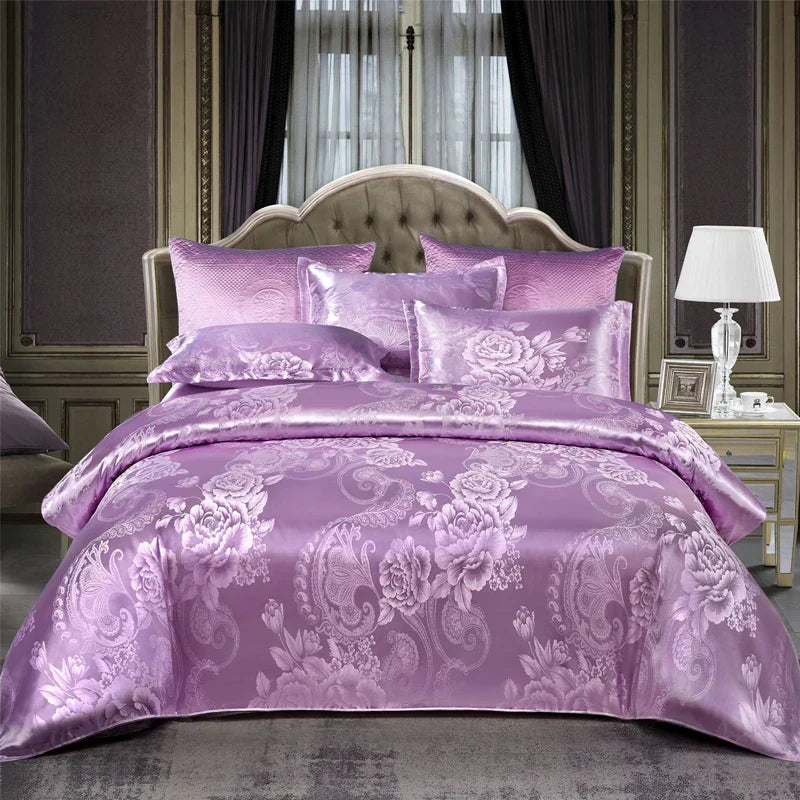 Kalsten | Luxurious Satin Rayon Jacquard Duvet Cover in Gold & Blue