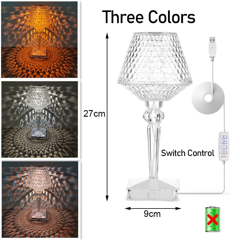 Diamond Glow Rechargeable Crystal Table Lamp | Kalsten