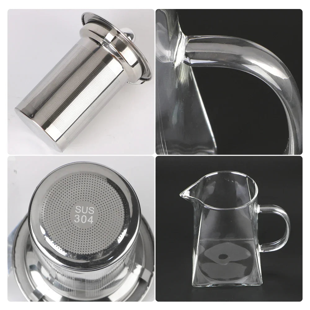 Kalsten | Teavora Glass Teapot with Stainless Steel Infuser | Heat Resistant & Dishwasher Safe | For Loose Tea & Tea Flowers | 550/750/950 ml