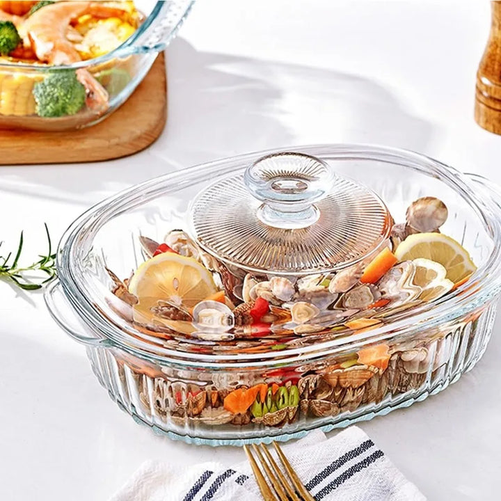 Kalsten | 4-piece Glass Bakeware Set with 2 Bakeware Dishes with Glass Lids, 1.9 Qt and 3 Qt