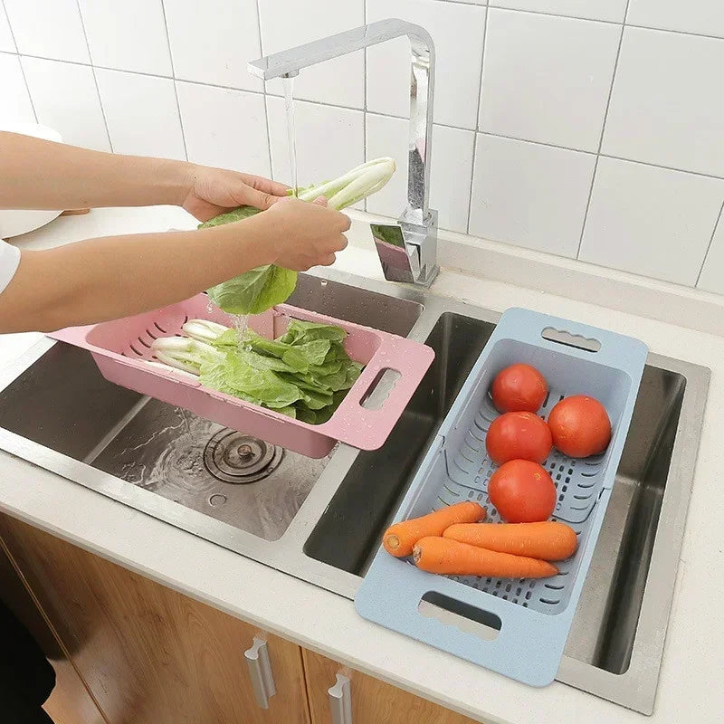 FlexDrain Draining Basket Kitchen – Adjustable Sink Organizer | Auto Drain & Fruit Vegetable Dryer | Space-saving Kitchen Accessory | Kalsten