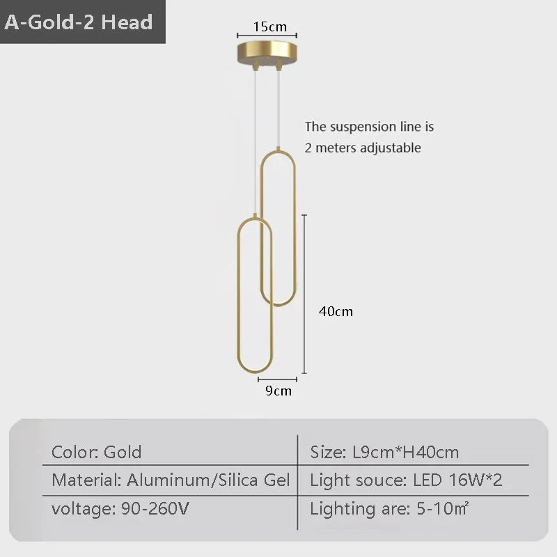 Modern LED Pendant Light – Black and Gold Hanging Lamp for Bedroom, Living Room, and Dining Room Décor | Kalsten
