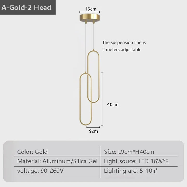 Modern LED Pendant Light – Black and Gold Hanging Lamp for Bedroom, Living Room, and Dining Room Décor | Kalsten