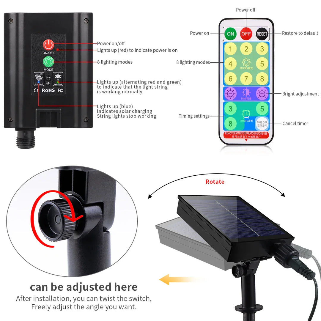 Kalsten | Solar String Lights 100M LumiSol ProLine | 8 Modes | IP65 Waterproof | Extra Bright LEDs | Remote Control & Fast Charging | For Garden, Wedding & Christmas