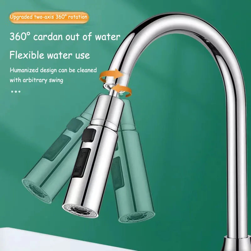 HydroFlex360 – Multifunctional 360°/720° Rotatable Kitchen Faucet Attachment with 3 Spray Types | Kalsten