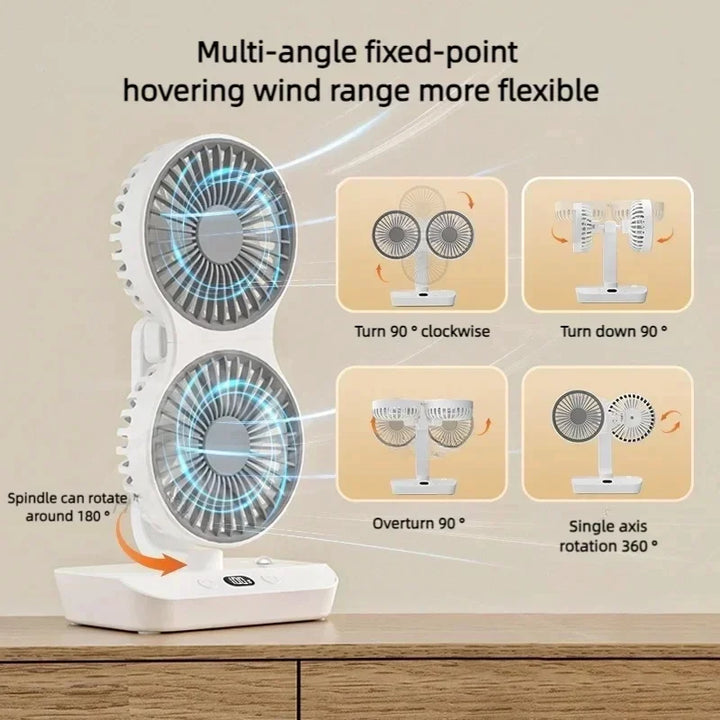 Adjustable Double-Head Portable Table Fan Night Lamp | Kalsten