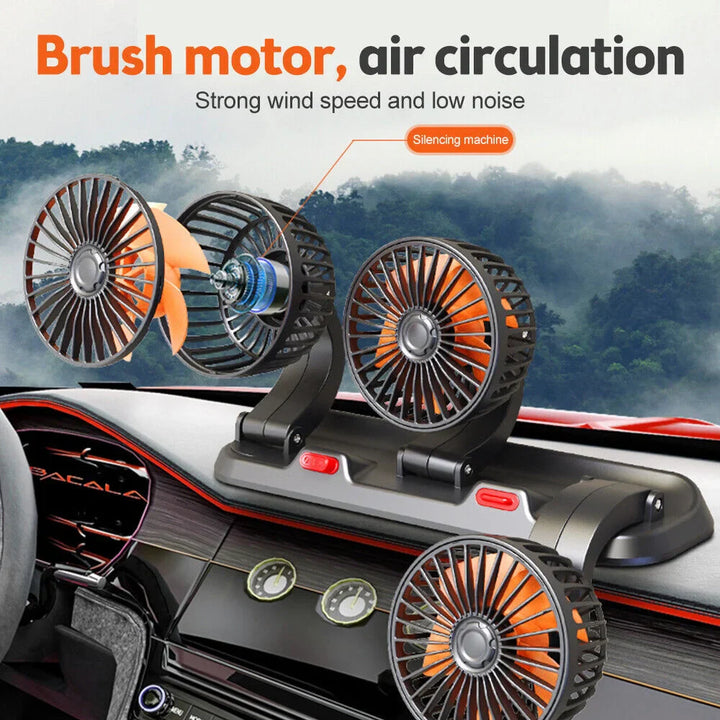 360° Adjustable Car Fan - 3-Head Automotive Electric Fan - USB/12V/24V - 2 Speeds - Silent Cooling for Home, Desk, Office & Car | Kalsten