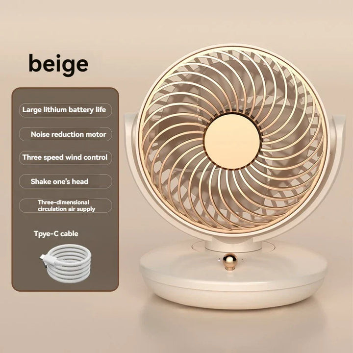 Kalsten | BreezeLoop Table Fan with 360° Rotation | USB Fan with 3 Speeds & Battery | Quiet & Compact | For Office, Bedroom & Home