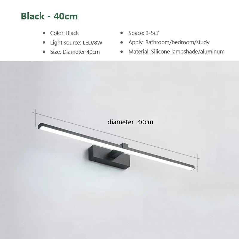 Modern LED Wall Light for Bathroom – 3-Color Adjustable Light Aluminum LED Mirror Lamp for Makeup and Bathing | Kalsten