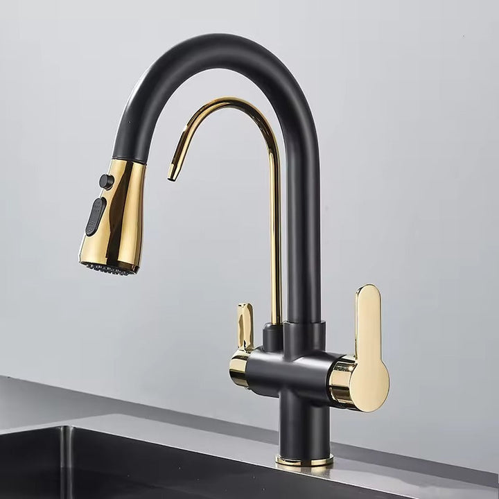 Matte Black Filter Faucet for the Kitchen, Pull-Out Spray, 360° Rotation, Three-Way Water Filter Tap, Sink Mixer | Kalsten