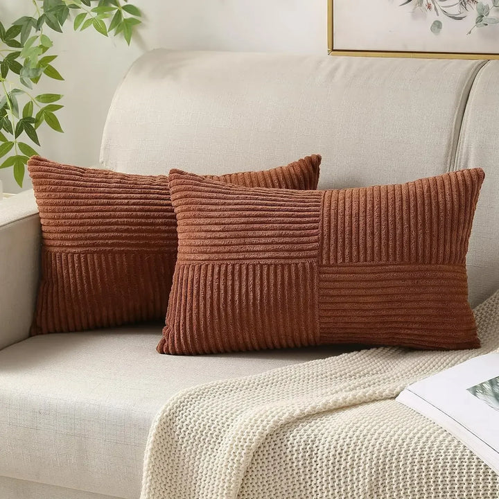 VelvetAura Cushion Cover - Stylish Striped Cushion Covers in Luxury Corduroy Set Kalsten