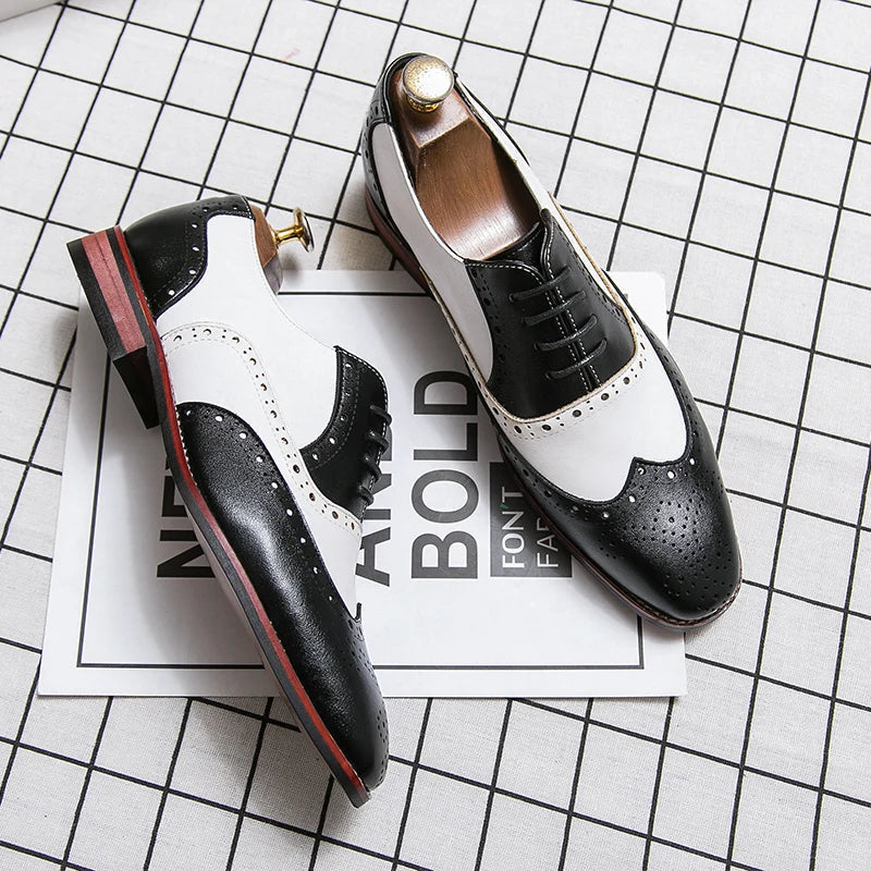 Kalsten | Men's Luxury Shoes Brogue Lace-up Casual British Style Contrast Color Oxford Office