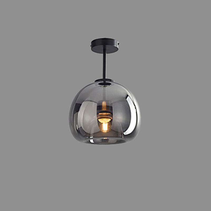 Semi-Flush Mount Light Glass Iron 9.8 in x 11.4 in Smoke Gray Hallway Living Room Bedroom Modern Lighting Fixture | Kalsten
