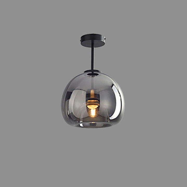 Semi-Flush Mount Light Glass Iron 9.8 in x 11.4 in Smoke Gray Hallway Living Room Bedroom Modern Lighting Fixture | Kalsten