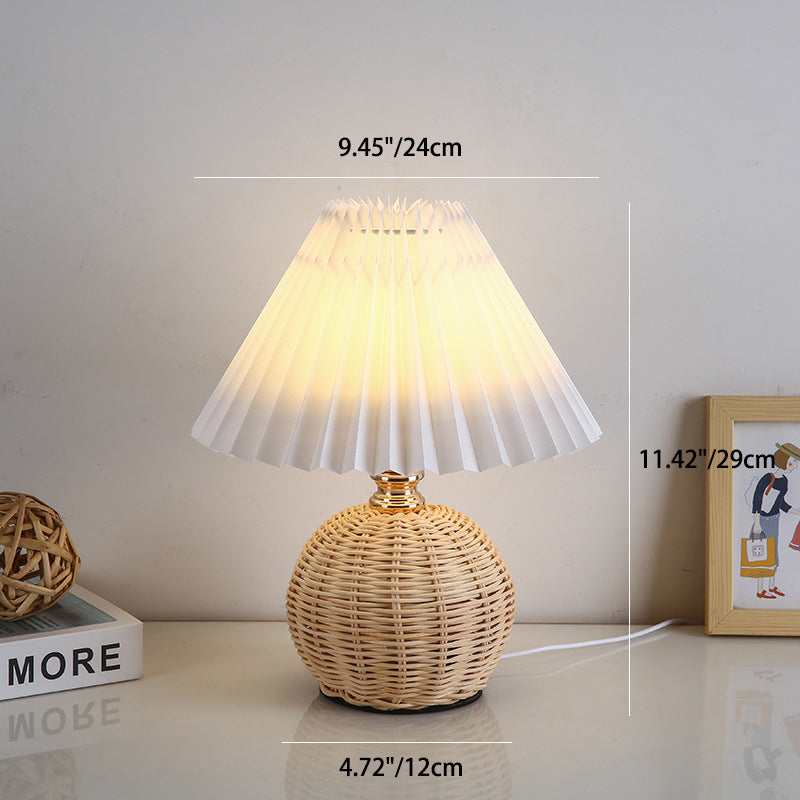 Kalsten | RattaLume Nordic LED Table Lamp | Woven Rattan & Foldable Fabric Shade | Mood Light | Decor for the Bedroom