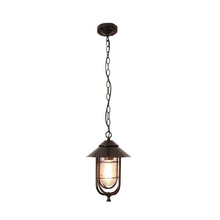 Industrial Vintage Aluminum Cage Glass 1-Light Outdoor Waterproof Pendant Light | Kalsten