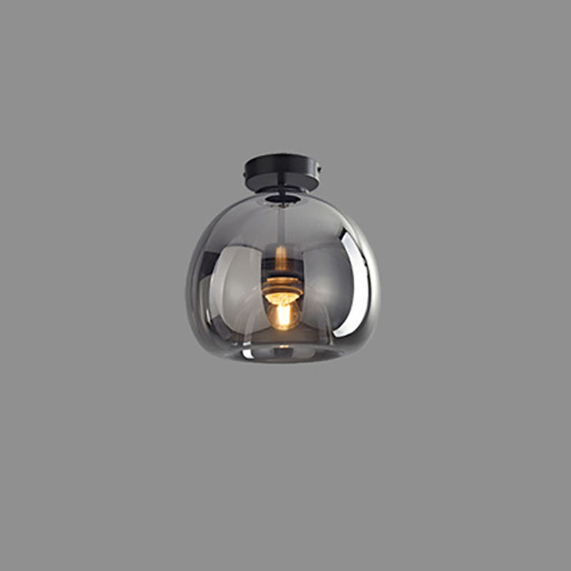 Semi-Flush Mount Light Glass Iron 9.8 in x 11.4 in Smoke Gray Hallway Living Room Bedroom Modern Lighting Fixture | Kalsten