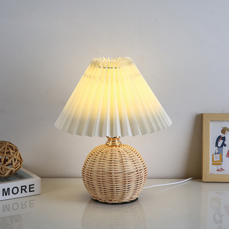 Kalsten | RattaLume Nordic LED Table Lamp | Woven Rattan & Foldable Fabric Shade | Mood Light | Decor for the Bedroom