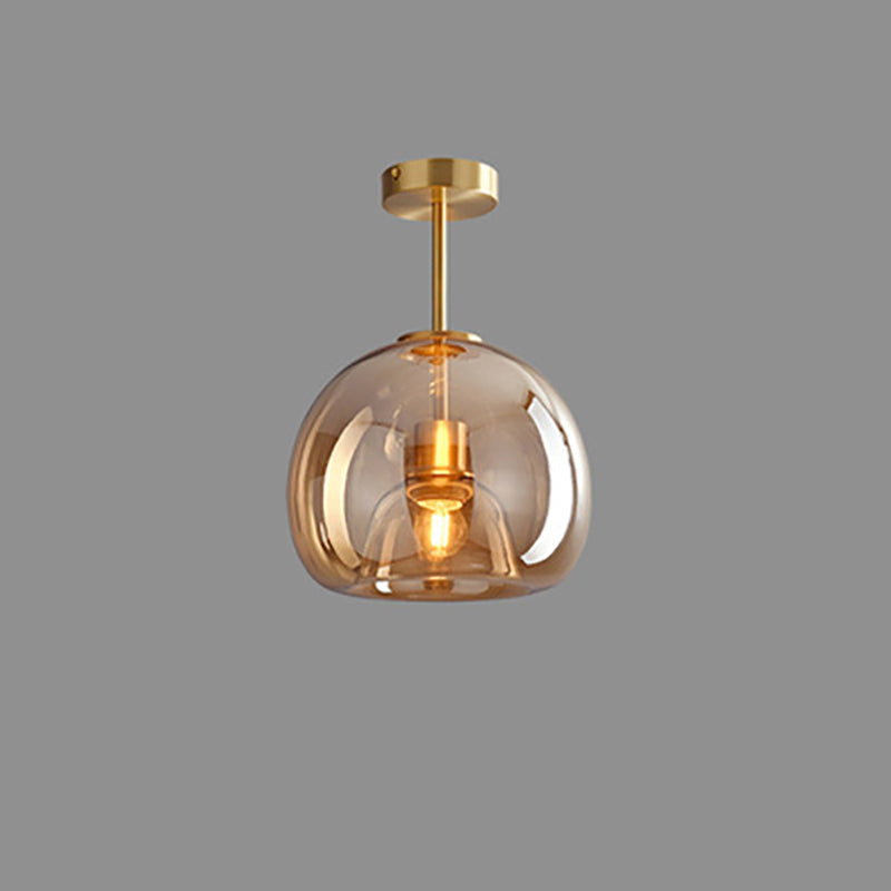 Semi-Flush Mount Light Glass Iron 9.8 in x 11.4 in Smoke Gray Hallway Living Room Bedroom Modern Lighting Fixture | Kalsten