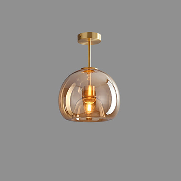 Semi-Flush Mount Light Glass Iron 9.8 in x 11.4 in Smoke Gray Hallway Living Room Bedroom Modern Lighting Fixture | Kalsten