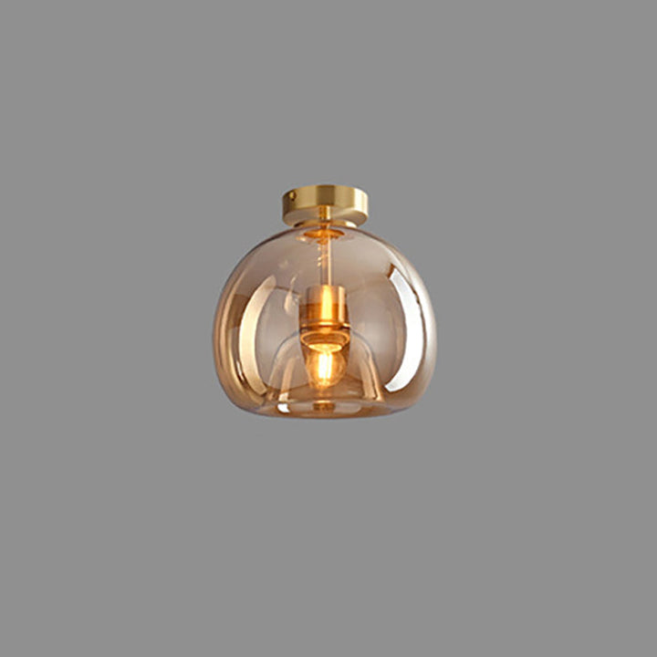 Semi-Flush Mount Light Glass Iron 9.8 in x 11.4 in Smoke Gray Hallway Living Room Bedroom Modern Lighting Fixture | Kalsten