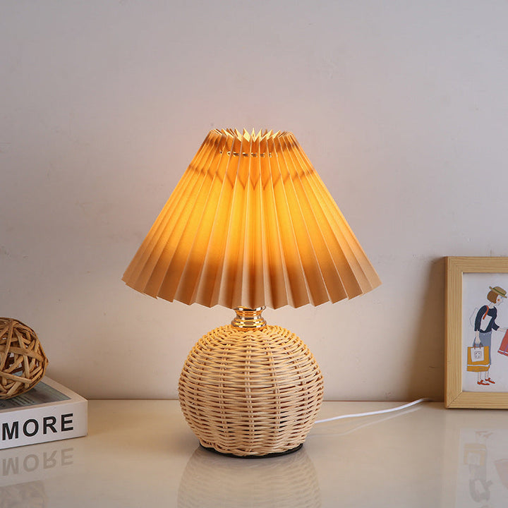 Kalsten | RattaLume Nordic LED Table Lamp | Woven Rattan & Foldable Fabric Shade | Mood Light | Decor for the Bedroom