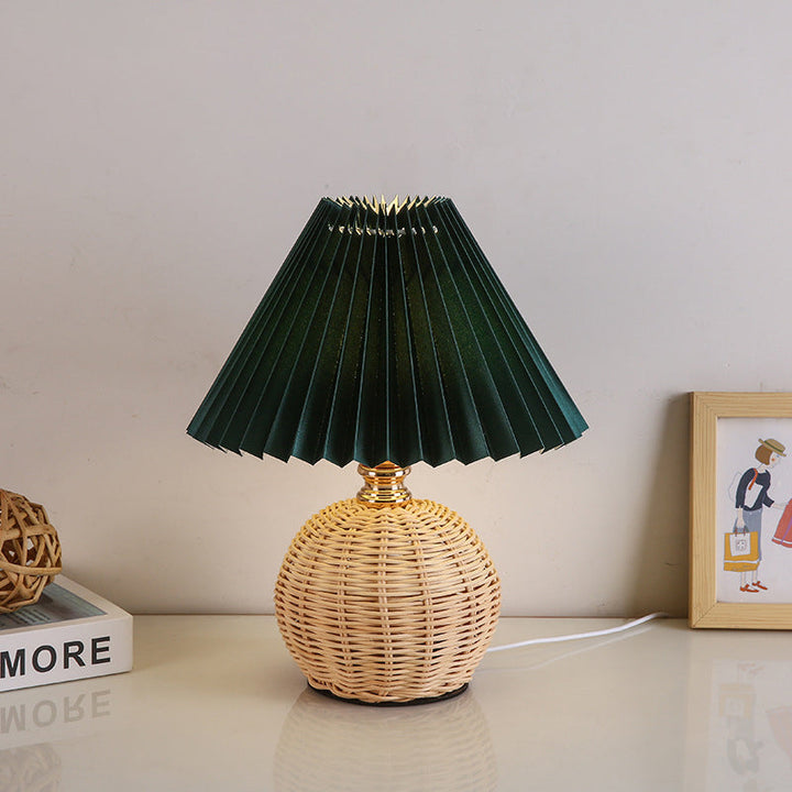 Kalsten | RattaLume Nordic LED Table Lamp | Woven Rattan & Foldable Fabric Shade | Mood Light | Decor for the Bedroom