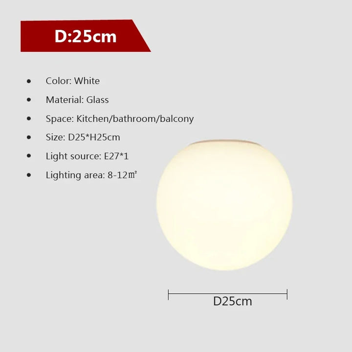 LED Ceiling Light with Glass White Ball | Minimalist Indoor Lighting Fixture | Kalsten