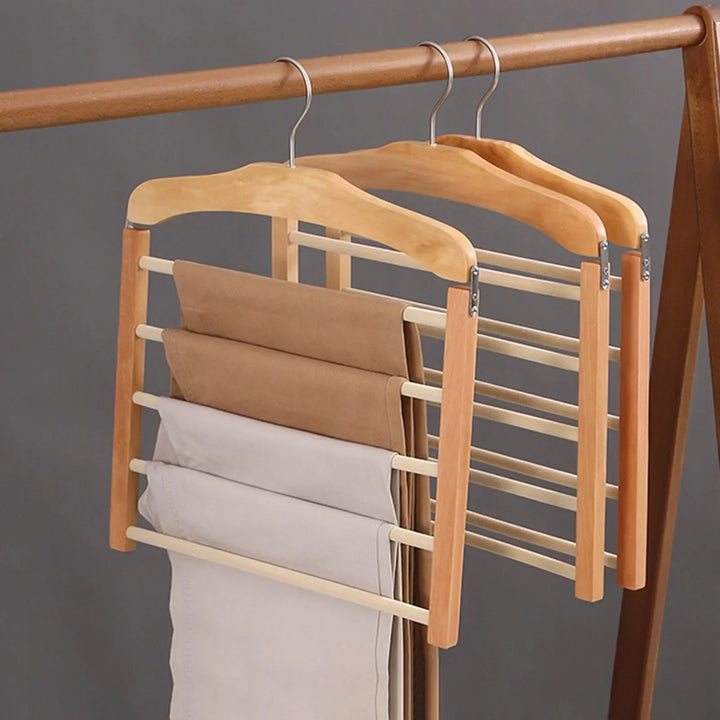 Wooden Pants Hanger with Multiple Layers for Closet Organization | Kalsten