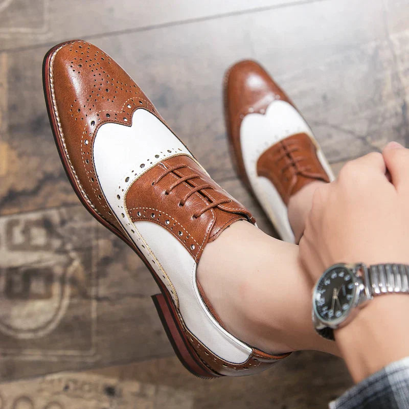 Kalsten | Men's Luxury Shoes Brogue Lace-up Casual British Style Contrast Color Oxford Office
