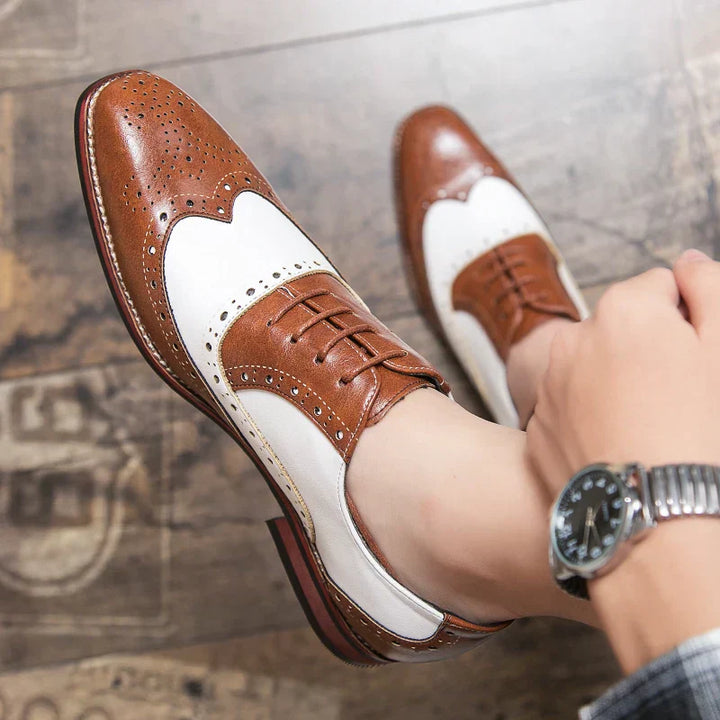 Kalsten | Men's Luxury Shoes Brogue Lace-up Casual British Style Contrast Color Oxford Office