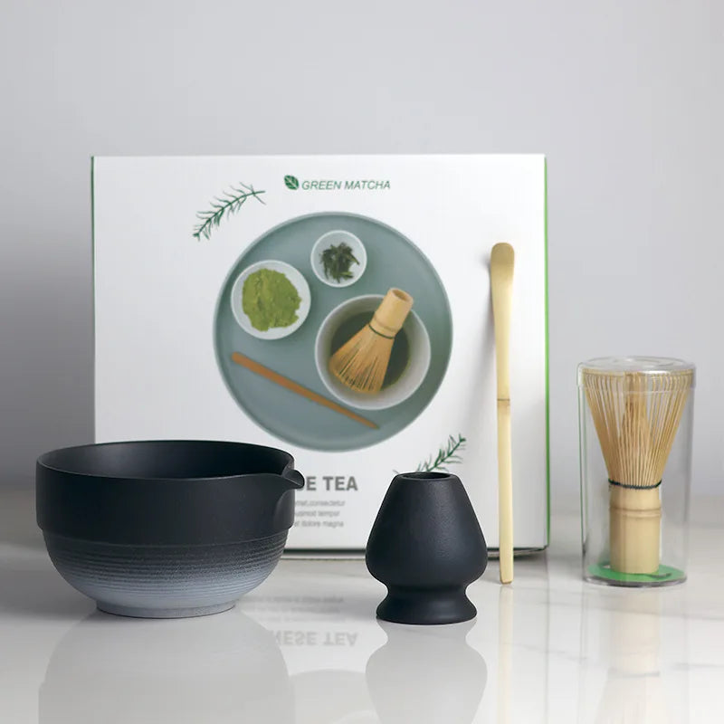 Japanese Matcha Bowl Set with Spout Ombre Medium Ceramic Includes Whisk and Scoop-3