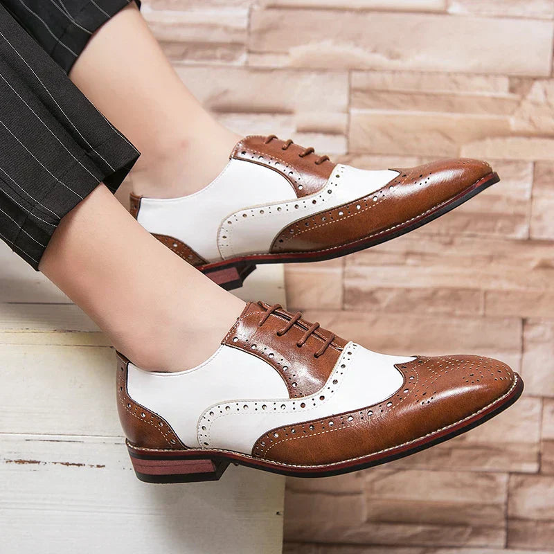 Kalsten | Men's Luxury Shoes Brogue Lace-up Casual British Style Contrast Color Oxford Office