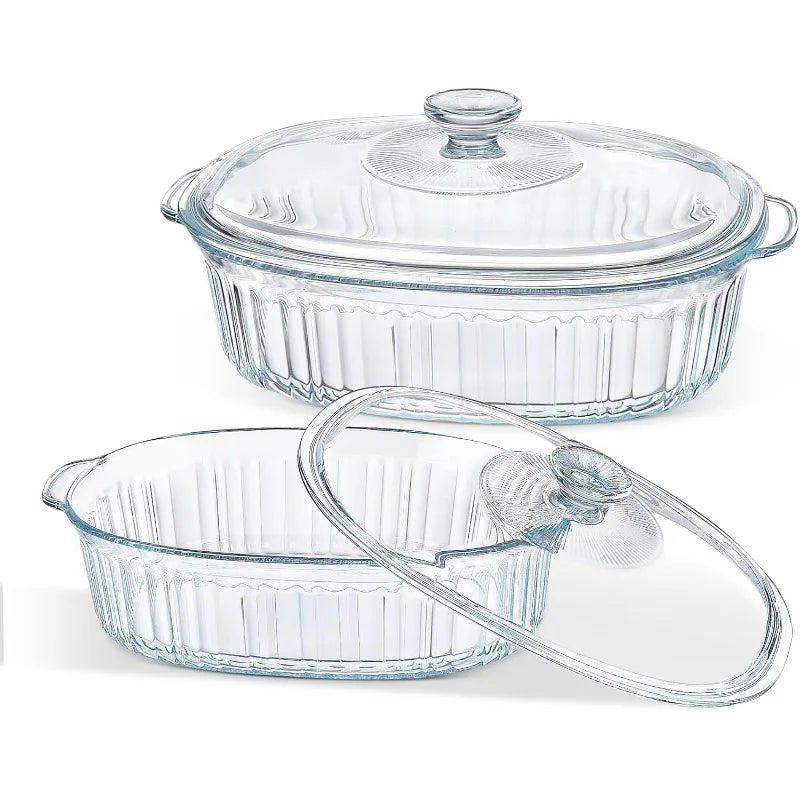 Kalsten | 4-piece Glass Bakeware Set with 2 Bakeware Dishes with Glass Lids, 1.9 Qt and 3 Qt
